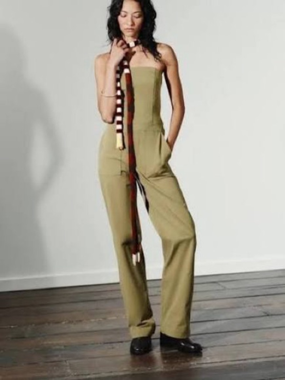 Zara Strapless Olive Wide-Leg Jumpsuit